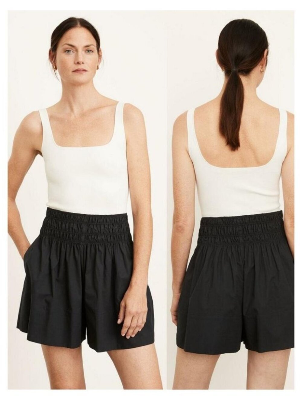 VINCE Smocked Cotton Short in Black Size XXS